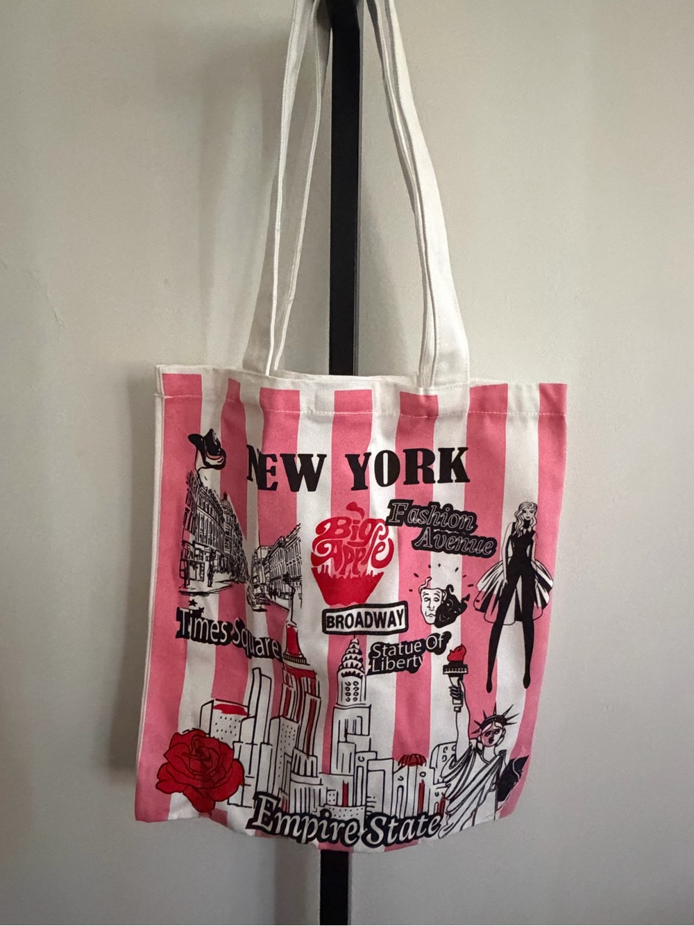 New York Pink Stripe Canvas Tote Bag